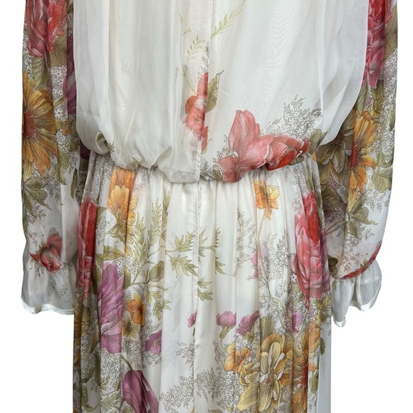 J Peterman Chiffon Ruffle Dress 12 Floral Feminine Tiered Empire Waist Romantic - Picture 9 of 15